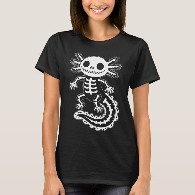 Funny Axolotl Skeleton Halloween Spooky Skull T-Shirt (Vorderseite)