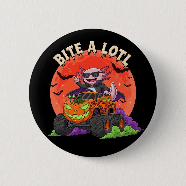 Funny Axolotl Vampire Halloween Monster Truck Button (Vorderseite)