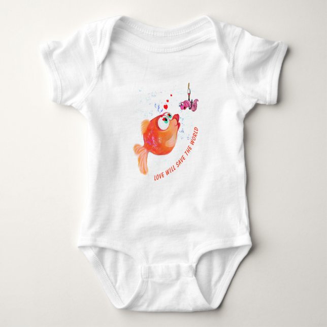 Funny Baby Bodysuit mit Happy Fish and Worm Strampler (Vorderseite)