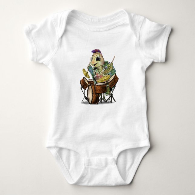 Funny Baby Bodysuit mit Turtle Drummer Strampler (Vorderseite)