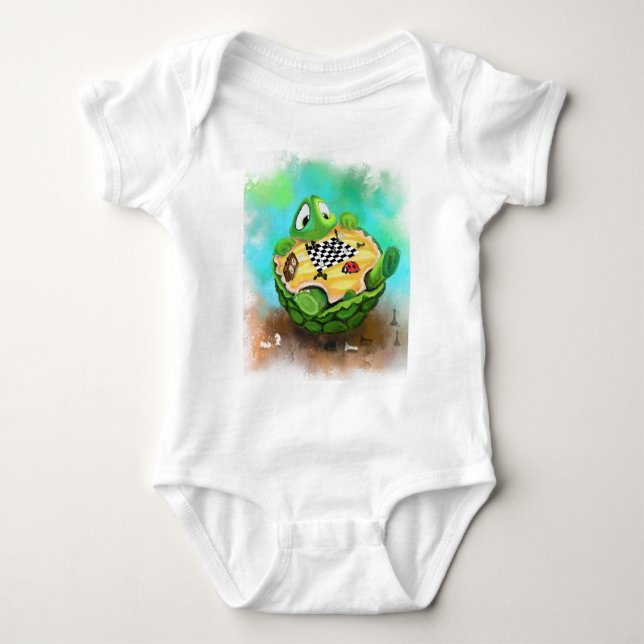 Funny Baby Bodysuit Turtle Ladybug Schach spielen Strampler (Vorderseite)