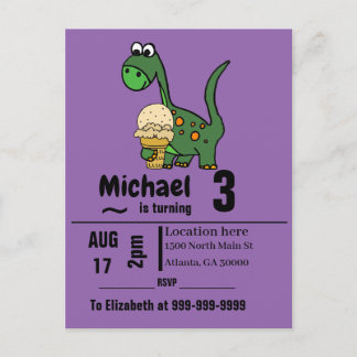 Funny Baby Dinosaur und Ice Cream Geburtstagsparty Einladungspostkarte