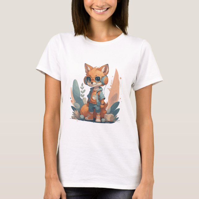 Funny Baby Fuchs Kopfhörer T-Shirt (Vorderseite)