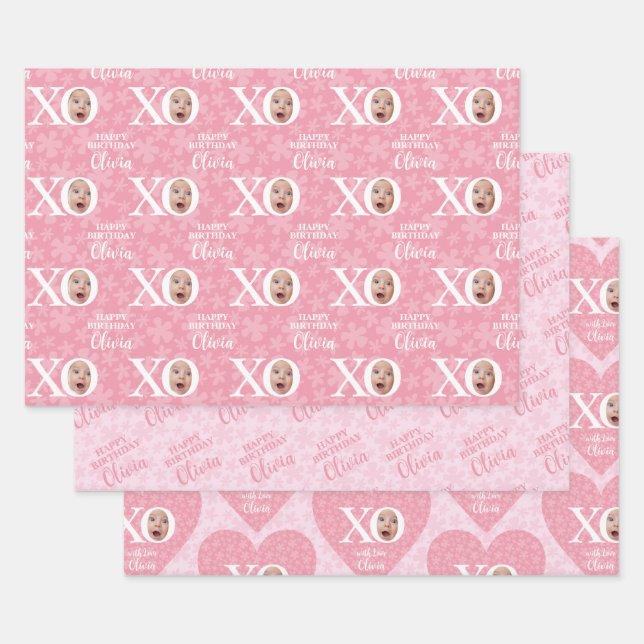 Funny Baby Girl Foto Collage Personaliz Geschenkpapier Set (Set)