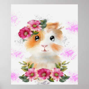 Funny Baby Guinea Pig mit Blume Geschenkliebhaber Poster