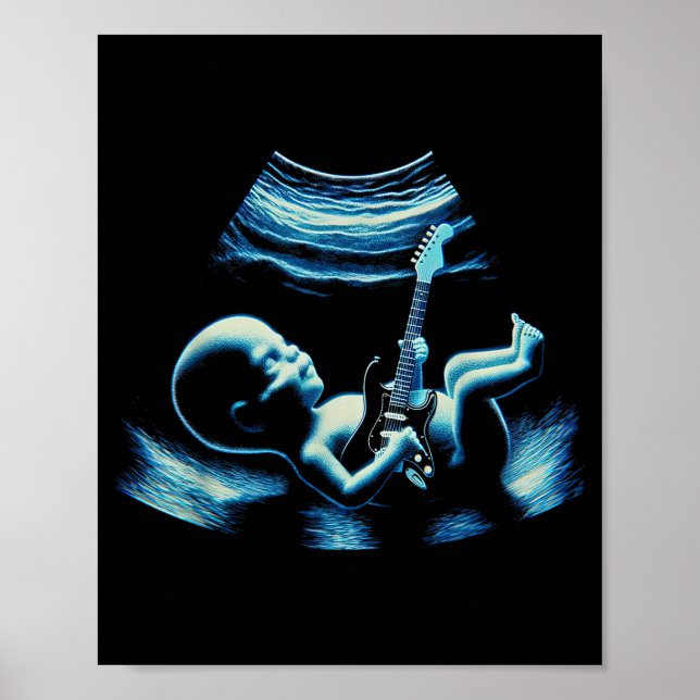 Funny Baby Guitar Player Rock Music Pregnancy Anno Poster (Vorne)