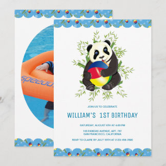Funny Baby Panda Ball Happy 1. Geburtstag Einladung