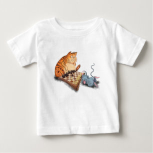 Funny Baby T - Shirt Cat and Mouse Playing Schach