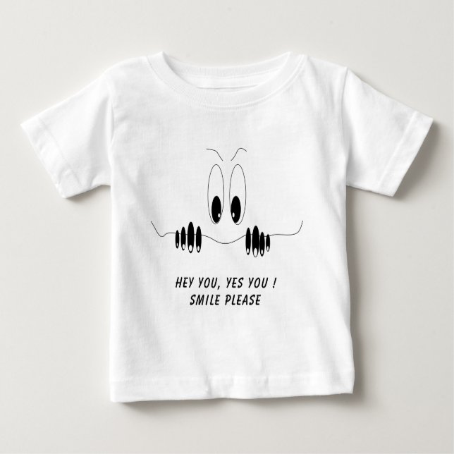 Funny Baby T - Shirt mit Neugier Augen - Lächeln (Vorderseite)