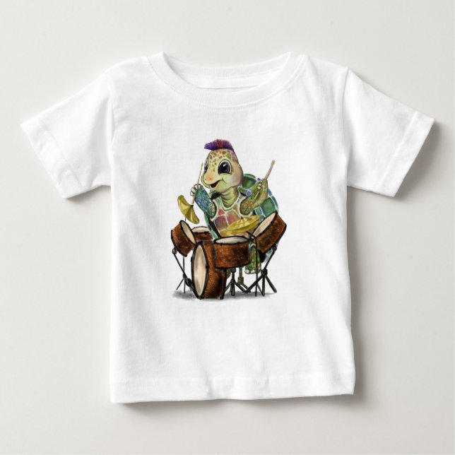 Funny Baby T - Shirt mit Turtle Drummer (Vorderseite)
