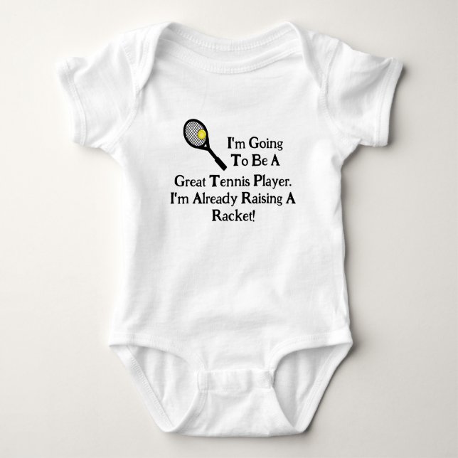 Funny Baby Tennis T - Shirt Raising a Racket! (Vorderseite)