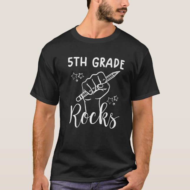 Funny Back to School 5th Grad Rocks Lehrer T-Shirt (Vorderseite)