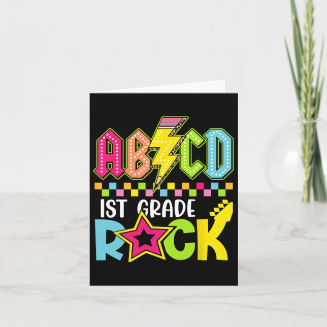 Funny Back to School Lightning Bolt 1st Grade Rock Karte (Vorderseite)