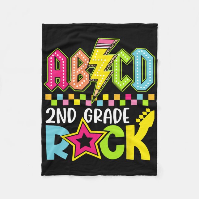 Funny Back To School Lightning Bolt 2nd Grade Rock Fleecedecke (Vorderseite)
