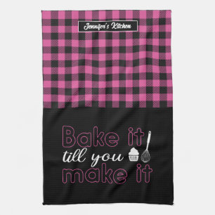 Funny Backbake es, bis Sie es rosa Kariert machen Geschirrtuch