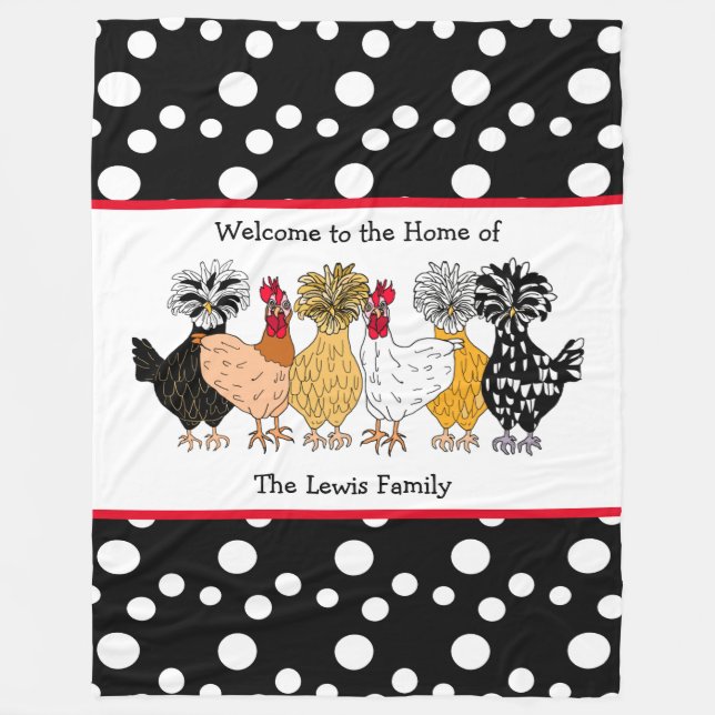 Funny Backyard Chickens Polish Hens Polka Dot Fleecedecke (Vorderseite)