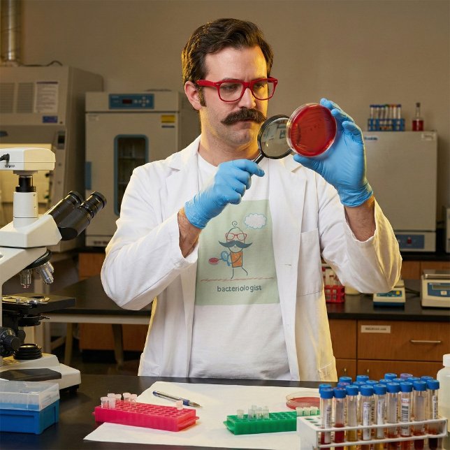 Funny Bacteriologist Scientist mit Big Mustache T-Shirt (Von Creator hochgeladen)