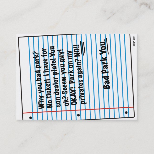 Funny Bad Parking Hinweis Visitenkarte (Vorderseite)