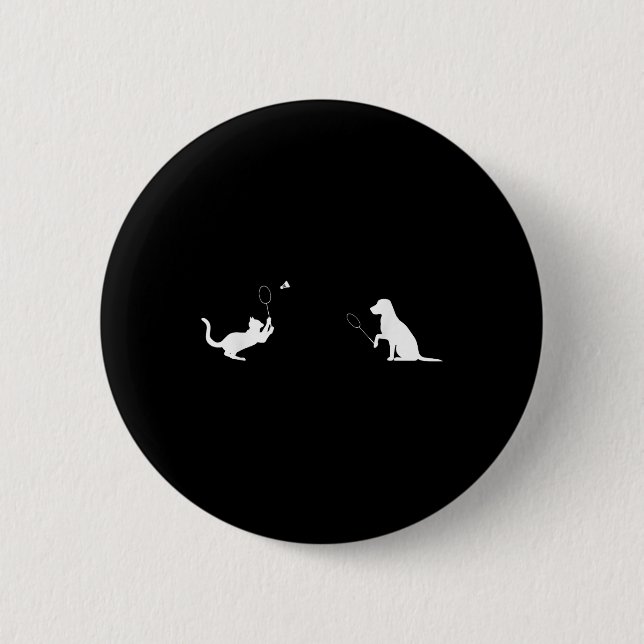 Funny Badminton Cat and Dog Design Apparel Kitten Button (Vorderseite)