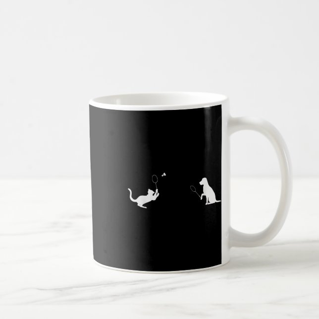 Funny Badminton Cat and Dog Design Apparel Kitten Kaffeetasse (Rechts)
