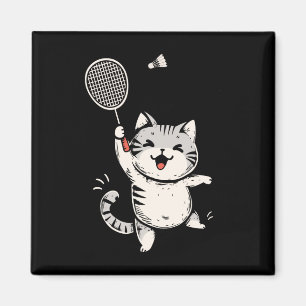 Funny Badminton Cat Niedlich Kitty Badminton Playe Magnet