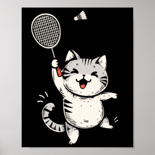 Funny Badminton Cat Niedlich Kitty Badminton Playe Poster
