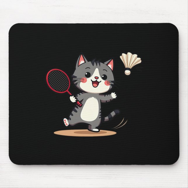 Funny Badminton Niedlich Cat Racket Shuttle Men Wo Mousepad (Vorne)