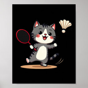 Funny Badminton Niedlich Cat Racket Shuttle Men Wo Poster