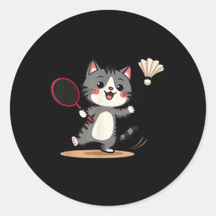 Funny Badminton Niedlich Cat Racket Shuttle Men Wo Runder Aufkleber
