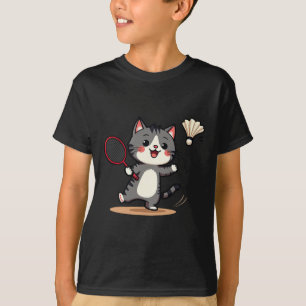 Funny Badminton Niedlich Cat Racket Shuttle Men Wo T-Shirt