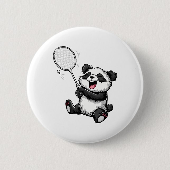 Funny Badminton Panda Badminton Player Shuttle Rac Button (Vorderseite)
