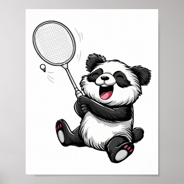 Funny Badminton Panda Badminton Player Shuttle Rac Poster (Vorne)