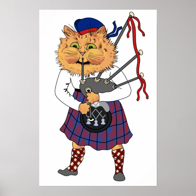 Funny Bagpipe Playing Scottish Cat Poster (Vorne)
