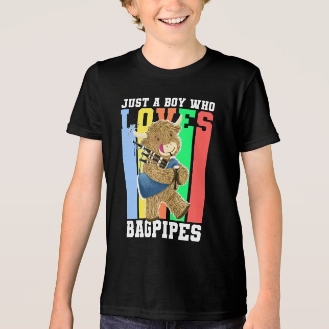 Funny Bagpipe Scottish Highland Cow Tri-Blend Shirt (Vorderseite)