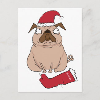 Funny Bah Humpug Santa Mops Custom Christmas Card Feiertagspostkarte