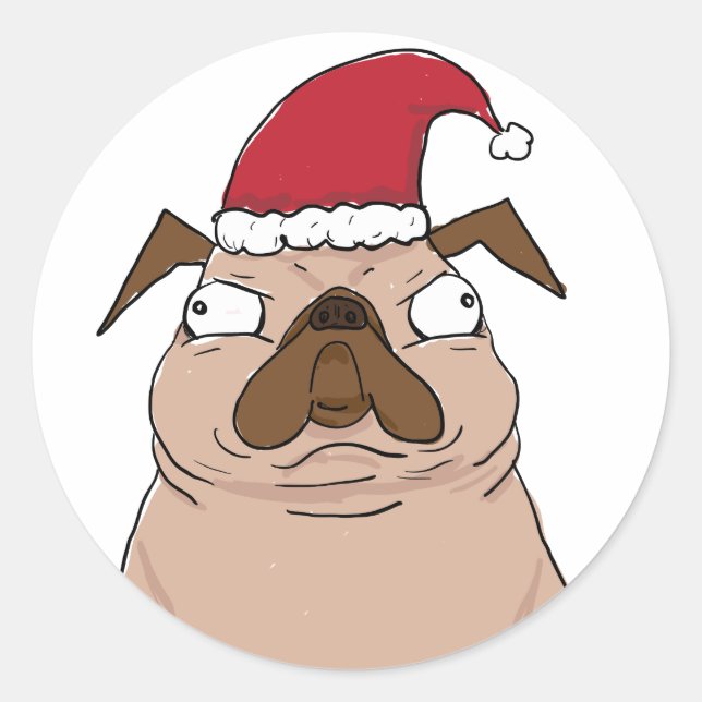 Funny Bah Humpug Santa Mops Weihnachtskleber Runder Aufkleber (Vorderseite)