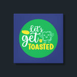Funny Baking Let's Get Toasted Retro Bäckerei Kuns Leinwanddruck<br><div class="desc">Bunte Typografie mit Retro und lebhaften Farben. Die sonnigen Punts und Zitate über Essen,  Kochen,  Backen und Essen. Perfekte Dekoration für Ihre Küche,  Ihr Abendessen,  Café,  Bäckerei oder Restaurant. Die Hintergrundfarbe (Kreis und Quadrat) ist über das Design Tool anpassbar.</div>