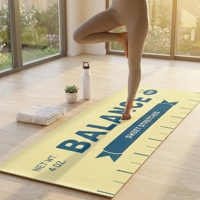 Funny "Balance" Butter Stick Personalized Yellow  Yogamatte (Personalize this stick of butter BALANCE yoga mat for yourself or for an unforgettable gift)
