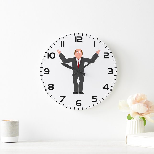 Funny Bald Businessman Shrugging Humore Große Wanduhr (Von Creator hochgeladen)