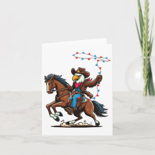 Funny Bald Eagle Cowboy Horseback Reiten Schwingen Karte