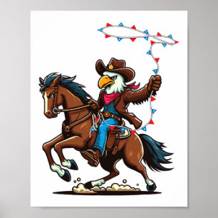 Funny Bald Eagle Cowboy Horseback Reiten Schwingen Poster
