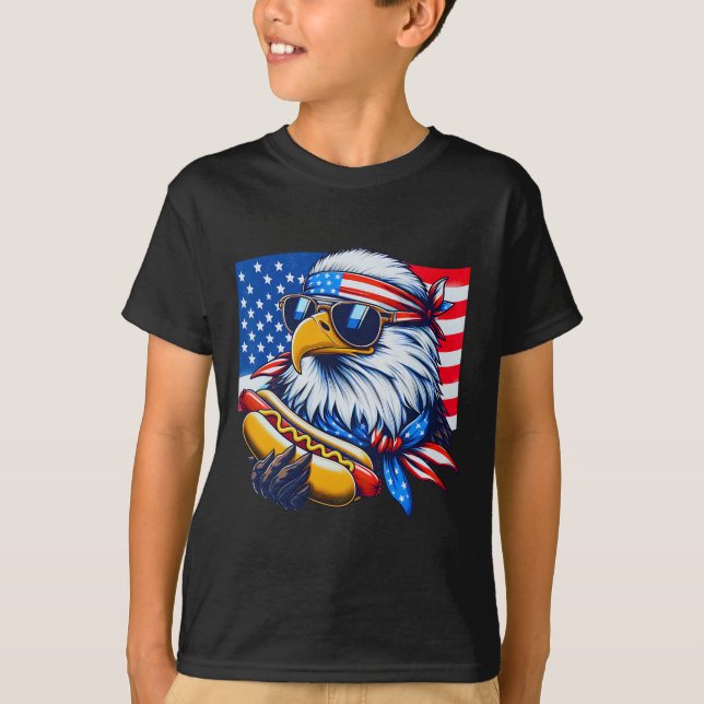 Funny Bald Eagle Hotdog American Flag 4th Of July  T-Shirt (Vorderseite)