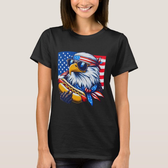 Funny Bald Eagle Hotdog American Flag 4th Of July  T-Shirt (Vorderseite)