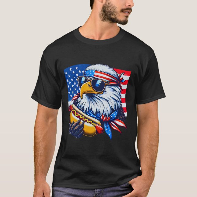 Funny Bald Eagle Hotdog American Flag 4th Of July  T-Shirt (Vorderseite)
