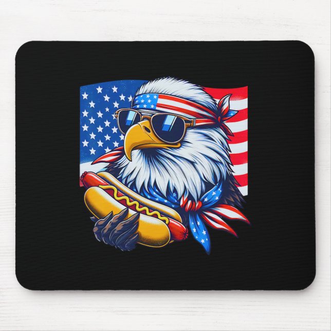 Funny Bald Eagle Hotdog Flag American Flag 4. Juli Mousepad (Vorne)