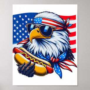 Funny Bald Eagle Hotdog Flag American Flag 4. Juli Poster