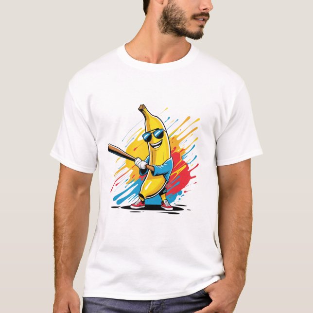Funny Banana Swinging Baseball Funny Drip T-Shirt (Vorderseite)