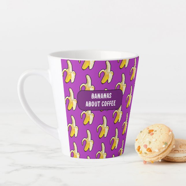 Funny Bananas About Coffee Bold Pixel Art Pattern Milchtasse (Beispiel)