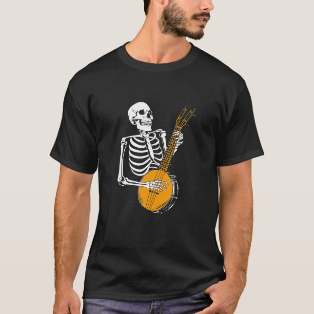 Funny Banjo Lover Skeleton Playing Banjo Halloween T-Shirt (Vorderseite)