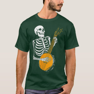 Funny Banjo Lover Skeleton Playing Banjo Halloween T-Shirt